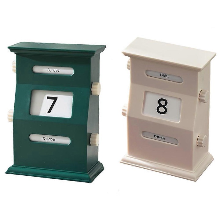 Calendar Perpetuu Vintage 2025, design elegant, verde si alb, 4.3x6.1 inch, set