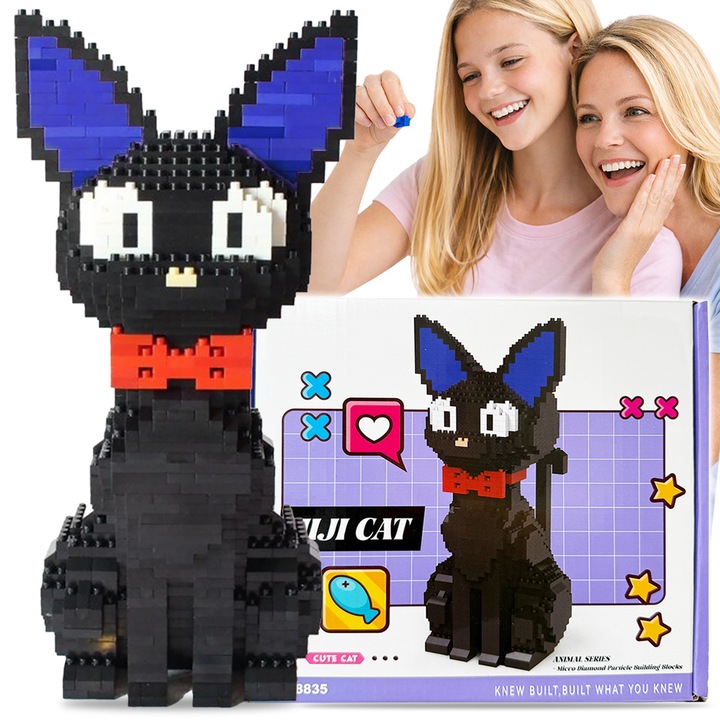 Set de constructie PIXEL, model pisica neagra, 1270 elemente, 23x10x12cm