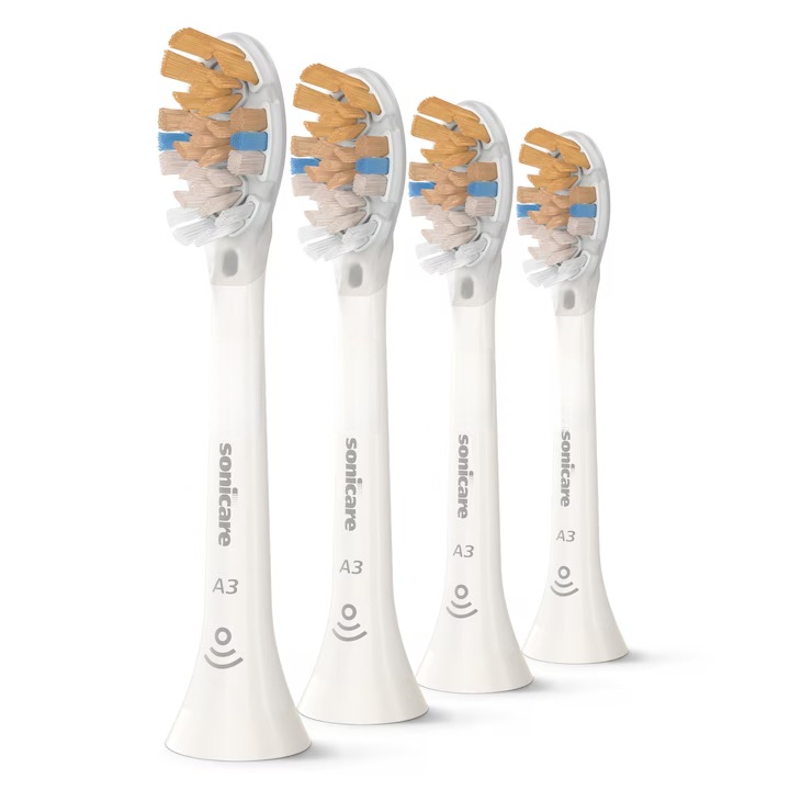 Rezerve Sonicare A3 Premium All in One HX9094/10, pachet de 4 capete de periere standard, sincronizarea modurilor BrushSync, alb