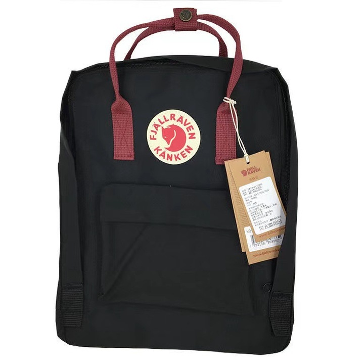Rucsac fjallraven, 16L, negru cu bretele rosii