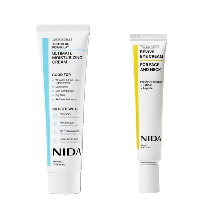 Set 2 Piese Crema Hidratanta pentru Ochi si Crema Hidratanta, NIDA