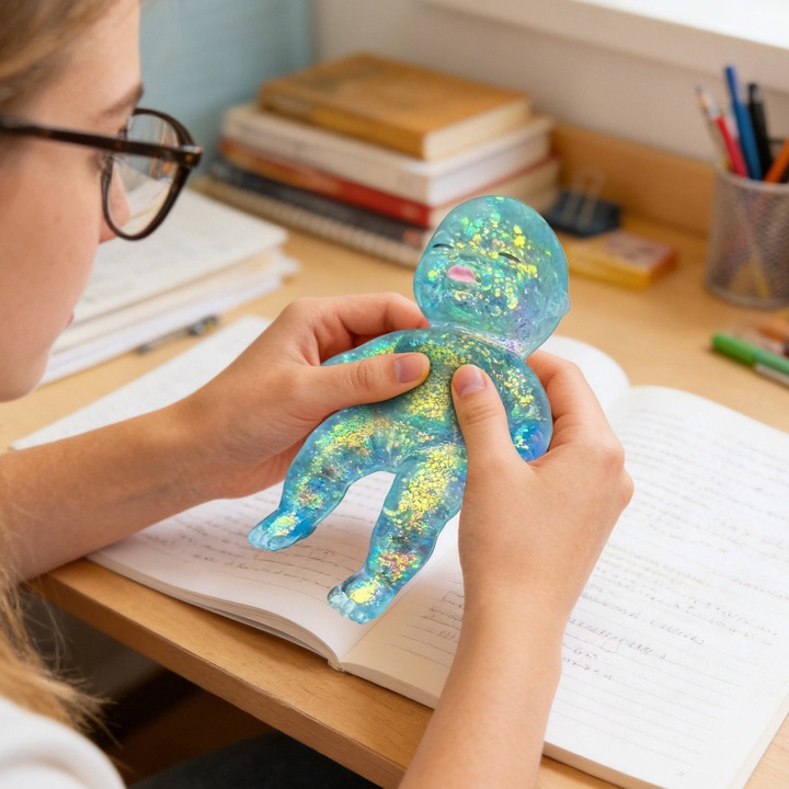 Jucarie interactiva pentru copii, minge antistres cu revenire lenta, albastra