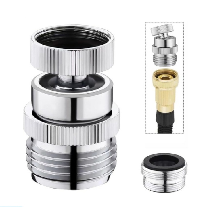 Forgatható adapter csaphoz kerti tömlőhöz, 3/4" GHT, krómozott sárgaréz konstrukció, 360°-ban forgatható kialakítás, egyszerű telepítés