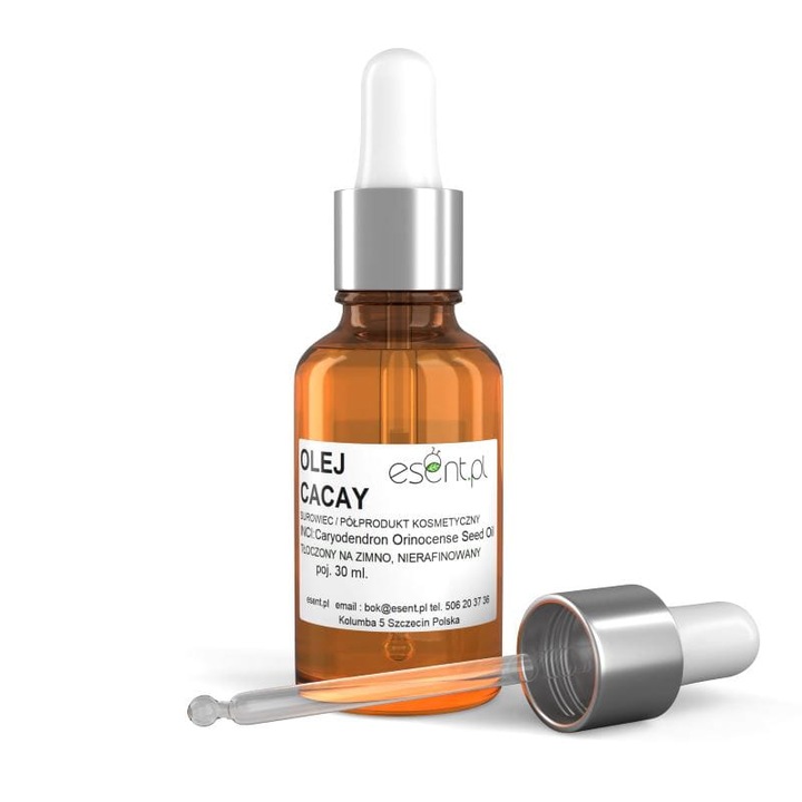 Cacay olaj, Esent, finomítatlan, 30 ml, üveg pipettával, öregedésgátló hatás, regenerálás