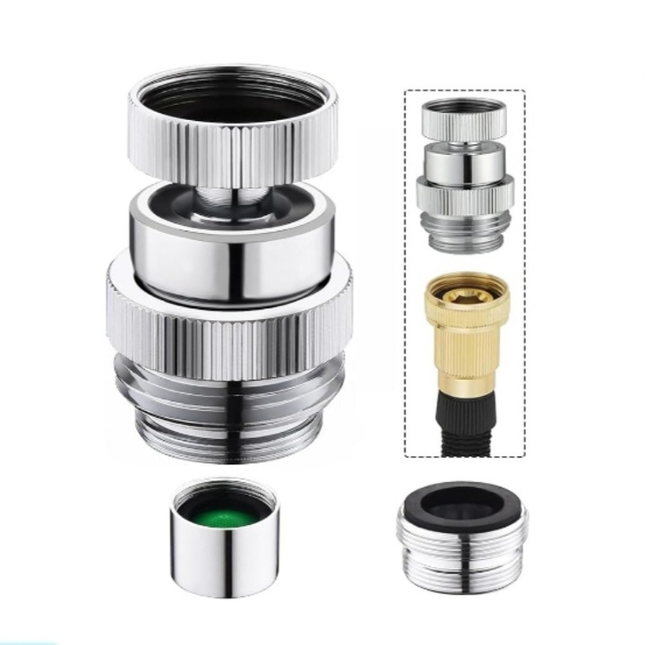 Forgatható adapter csaphoz kerti tömlőhöz, 3/4" GHT, krómozott sárgaréz konstrukció, 360°-ban forgatható kialakítás, sokoldalú felhasználás