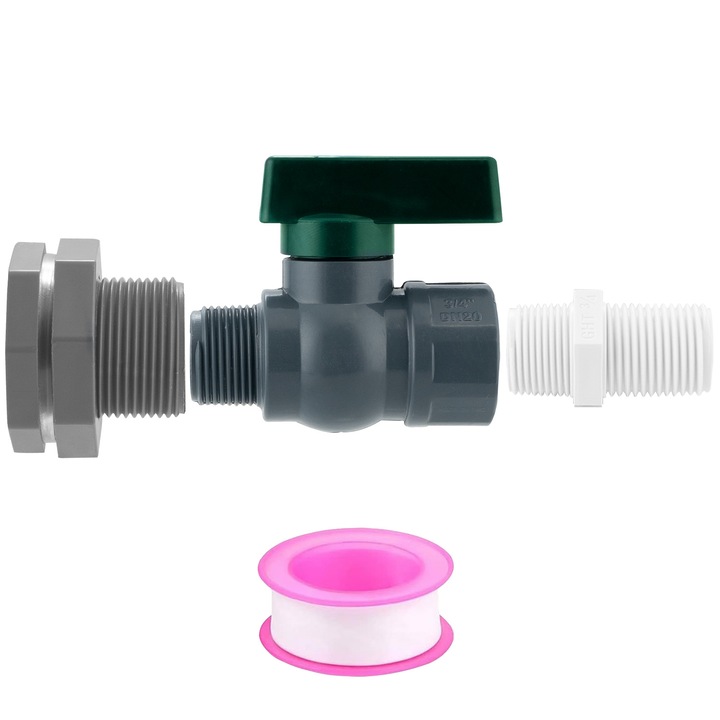 Set accesorii pentru robinet PVC 3/4", instalare butoi de apa, include banda etansare
