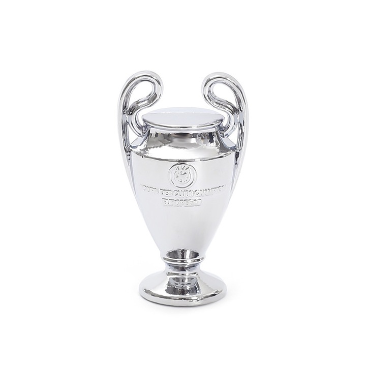 Breloc mini trofeu UEFA Champions League, 4x3cm, detalii fine, suvenir pentru fani fotbal