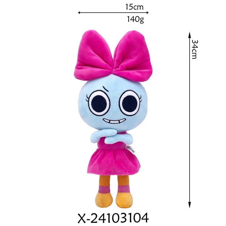 Jucarie de plus, funda roz, 34x15cm, albastru si roz