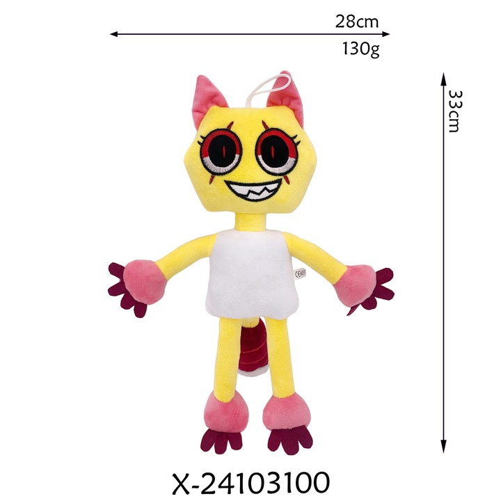 Jucarie de plus - Pisica cu fata hexagonala, galbena si roz, 33x28cm