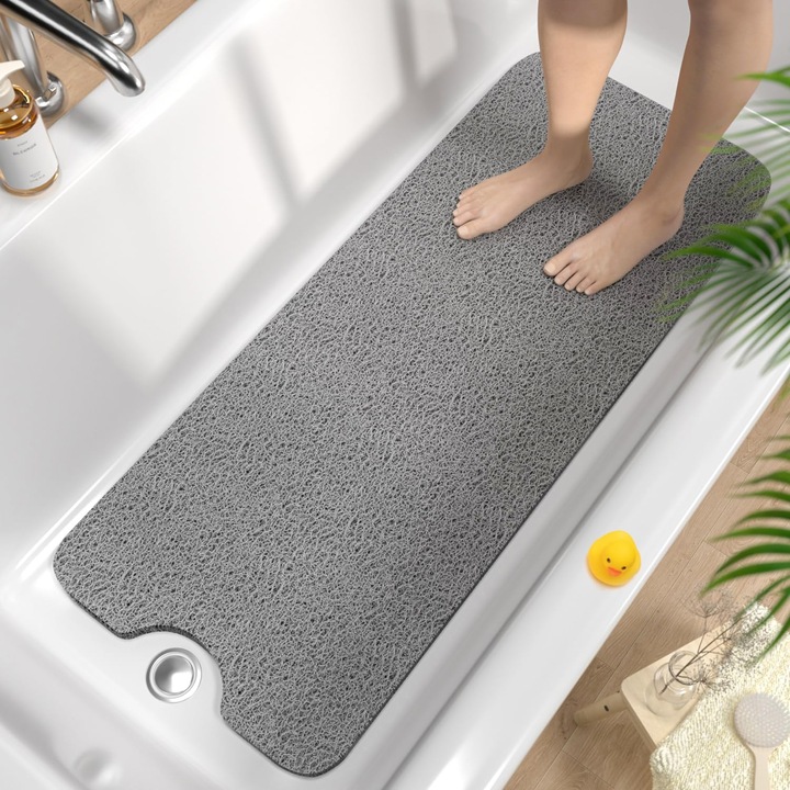 Covoras de Baie Anti-Alunecare, Bedee, 100 x 40 cm, Taiabil, Covoras de dus din PVC moale, covoras de baie cu uscare rapida pentru zone umede, fara ventuza, Ideal pentru Cada, Dus si Orice Suprafata Neteda, Antiderapant, Gri