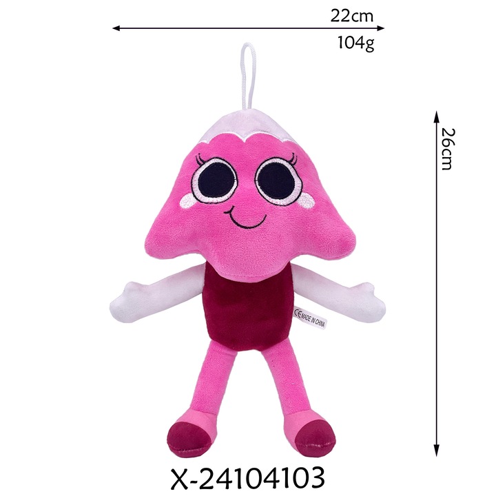 Jucarie de plus, ciuperca, roz, 26x22cm