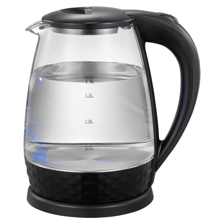 Fierbator electric, Klausberg, KB-9002, 1, 2 l, fierbere rapida, oprire automata, protectie impotriva functionarii fara apa, iluminare de fundal LED, baza rotativa la 360°, crem, material: plastic, dimensiuni compacte, maner ergonomic, indicator nivel