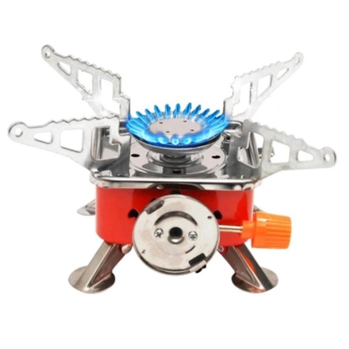 Hordozható kemping tűzhely, mini, összecsukható, narancssárga, kompakt méretek