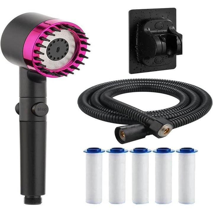 Coloana de dus cu cap de dus portabil, presiune puternica, moduri multiple de pulverizare, roz