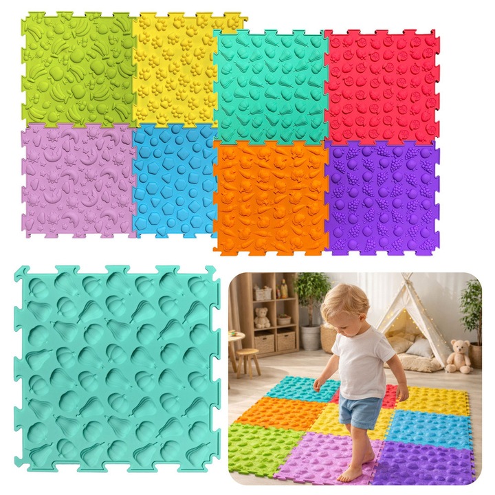 Covoras copii, puzzle senzorial 10 buc