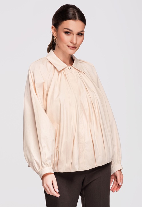 LARICA Bluza Dama Oversize Bumbac Maneca Lunga Stil Lejer, Bej, One Size