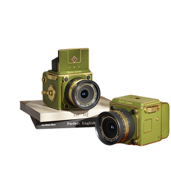 Aparat foto digital compact, portabil, 32 GB, zoom 16x, 13 megapixeli, card TF, stabilizator optic de imagine, ecran HD de 2 inci, baterie de 1000 mAh, verde