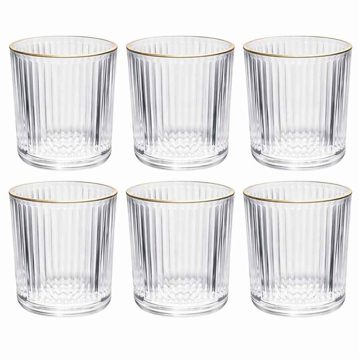 Set 6 pahare elegante cu margine aurie, 290 ml, 8 x 9 cm