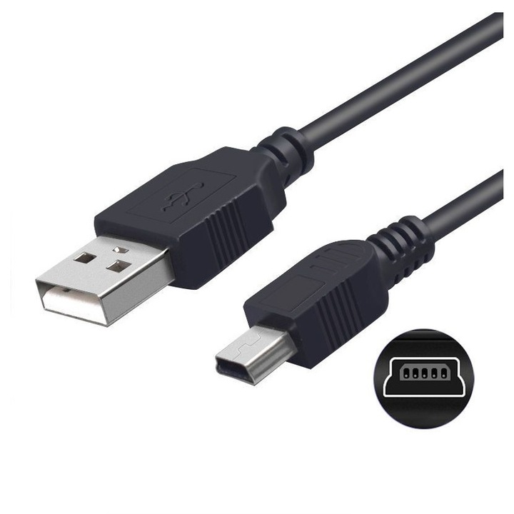 USB 2.0 A-apa dugó – Mini-B 5-tűs kábel, IPSTYLE, 80cm