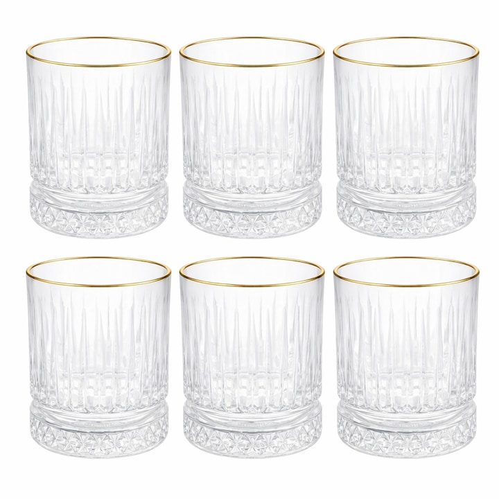 Set 6 pahare elegante cu margine aurie, 290 ml, 8 x 9 cm