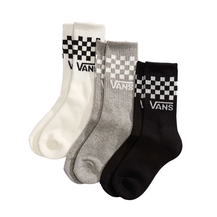 Sosete sport copii, Vans, Classic Check K, set 3 perechi, negru/alb, 27-30 EU