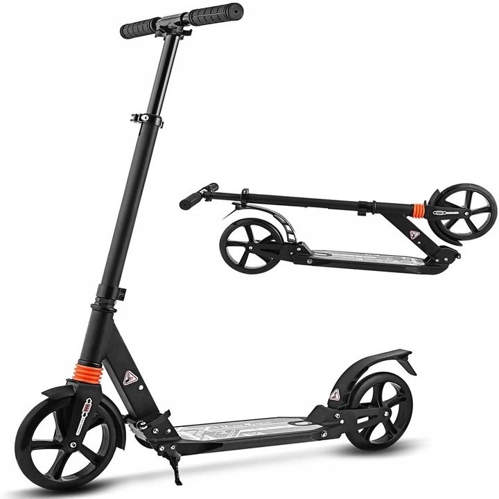 Városi roller, lengéscsillapítóval, 200 mm-es kerekekkel, fekete, 93x14cm