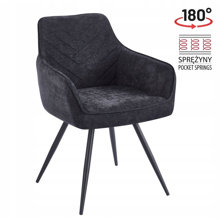 Въртящ се стол Furnitex, модел 180 WIND 99, черен, механизъм Auto-Return, 57x84x61,5см