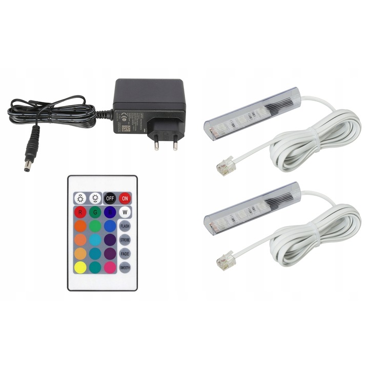 Комплект от 2 LED RGB скоби за стъклени рафтове, AQUALED, 7 см, бял кабел