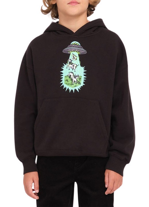 Детски суичър, Volcom, фосфоресциращ принт, черен, рециклиран полиестер, 152 CM