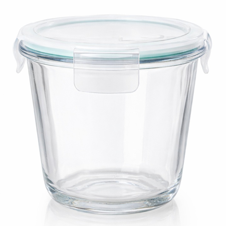 Caserola rotunda din sticla cu capac etans, 1L