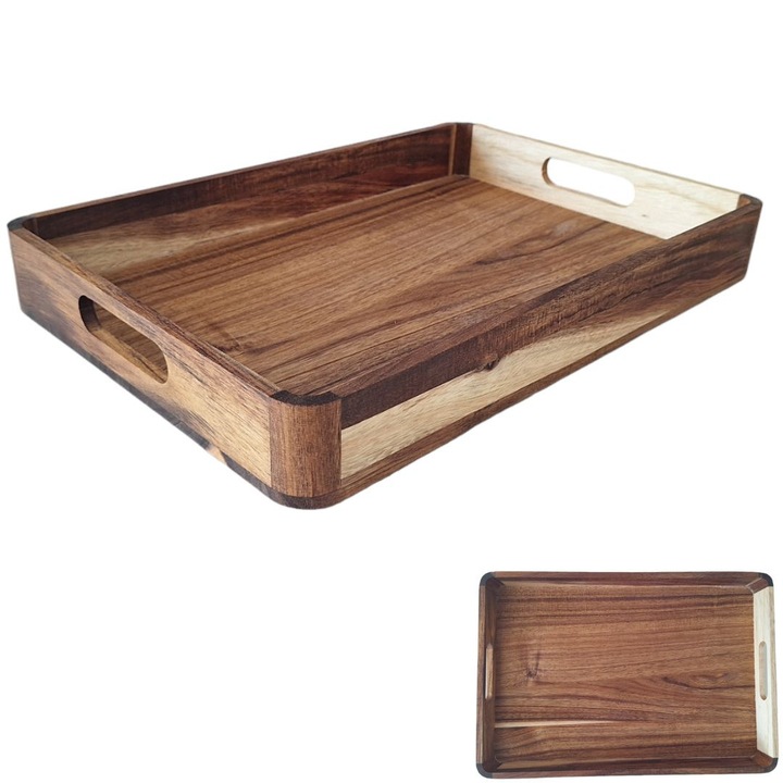 Tava servire din lemn de acacia, 38x26x4,8cm, ecologica, pentru mic dejun in pat