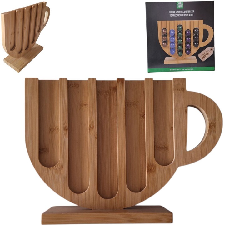 Suport bambus pentru 24 capsule Nespresso, 5 randuri, 21x30cm