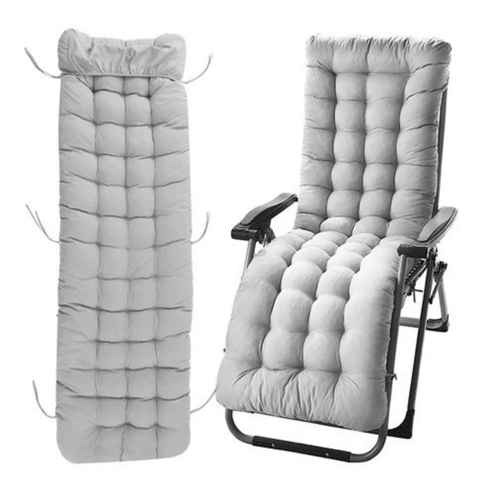 Perna confortabila pentru sezlong gradina 170x50 cm groasa matlasata gri pentru relaxare pe terasa balcon si exterior