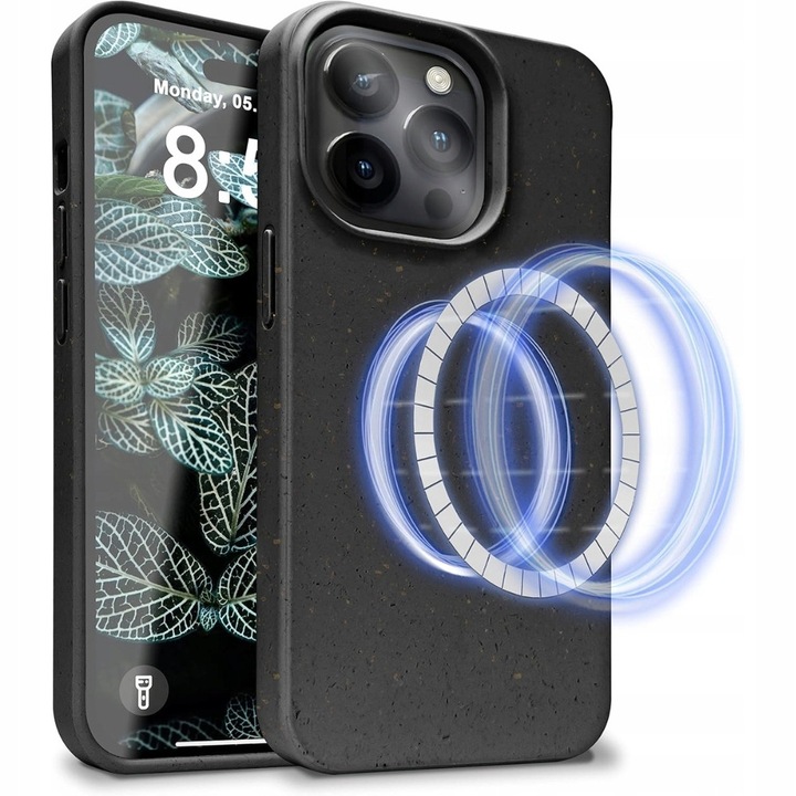 Husa telefon, NALIA, MagPower, ecologica, neagra, compatibila cu MagSafe, pentru iPhone 14 Pro Max