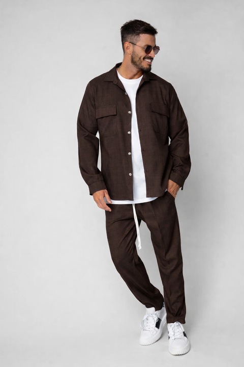 Set Camasa cu buzunare si pantalon lung Brown 20952, Maro