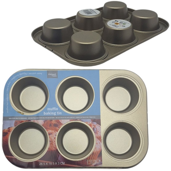 Tava de copt MPLCO pentru 6 muffins, metalica, 26.5x18.5cm, inaltime 3cm