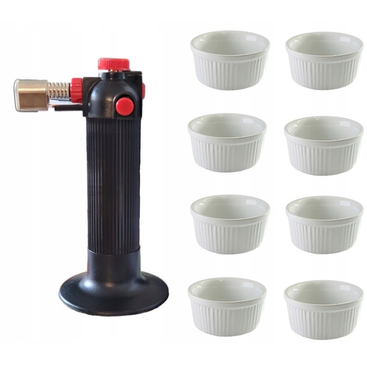 Set 8 Boluri CERAMICE pentru CREME BRULLE, alb, 10cm 13,5x9x6cm