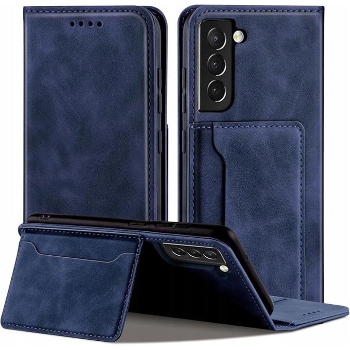 Etui portofel QHOHQ pentru Samsung Galaxy S21 FE, piele premium, suport inteligent, albastru