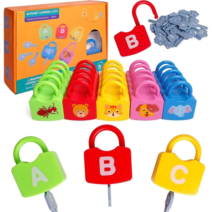 Joc Educativ Montessori „Lacate si Chei pentru Invatarea Numerelor”, Stuniko® Set 20 Piese (10 Lacate si 10 Chei), Dezvoltare Motricitate Fina, Logica si Coordonare, Multicolor, 3 ani+