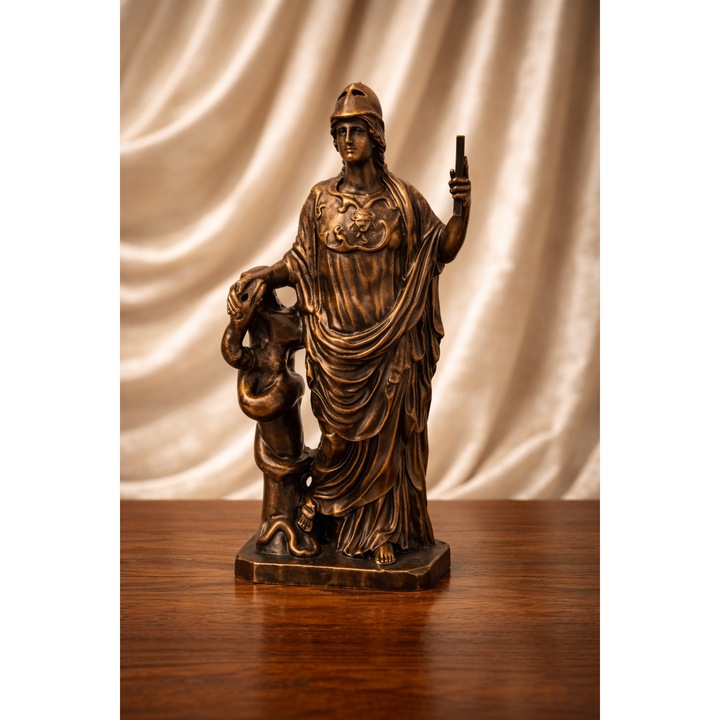 Statueta Athena Zeita Intelepciunii, 20cm, Patina Bronz, Miniatura Atena, Cadou Simbolic Studenti, Decoratiune Birou, Baza Catifea
