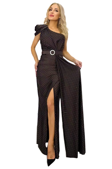 Rochie de seara VelaNORA, texturata integral, Negru, S-M