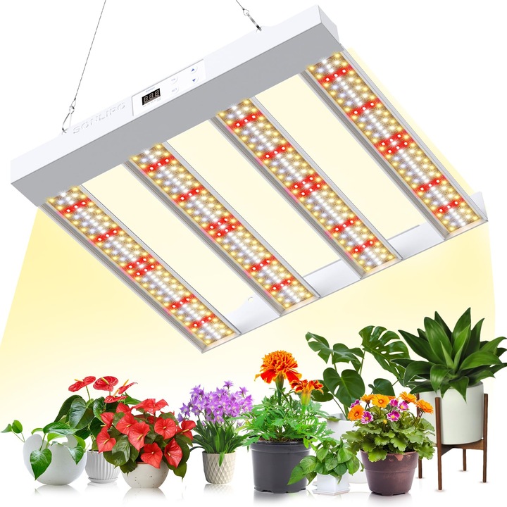 Lampa LED de crestere plante, SPF1200, cu spectru complet pentru plante, cu 660 de LED, 120W, 60×60 cm, cu variator de intensitate a luminii, temporizator