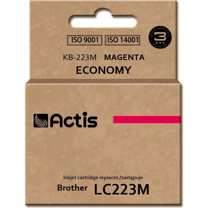 Tintasugaras nyomtatópatron, ACTIS, Brother LC-223M kompatibilis, 10 ml, magenta, 1 darab