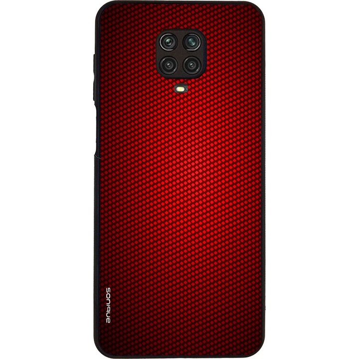 Husa telefon Sonique Carbon Series, rosie, pentru Xiaomi Redmi Note 9S/9 Pro, material siliconic, design modern, protectie antisocuri