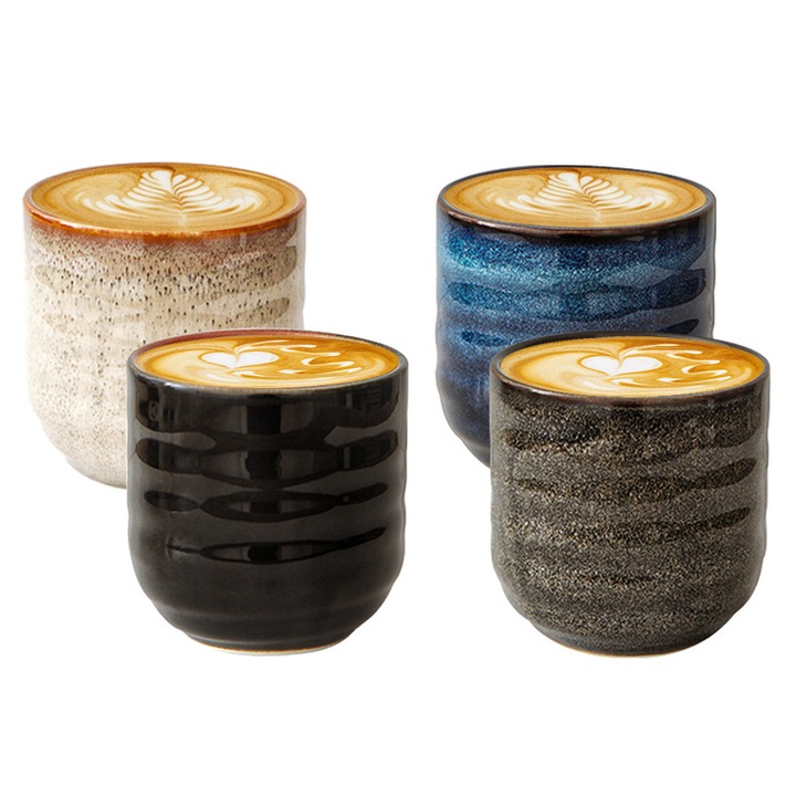 Kávéscsésze készlet, Gorielden márka, japán kerámia csészék, kézzel készített, természetesen kemencében égetett, spirál mintás, 160 ml, egyedi design, 4 csésze