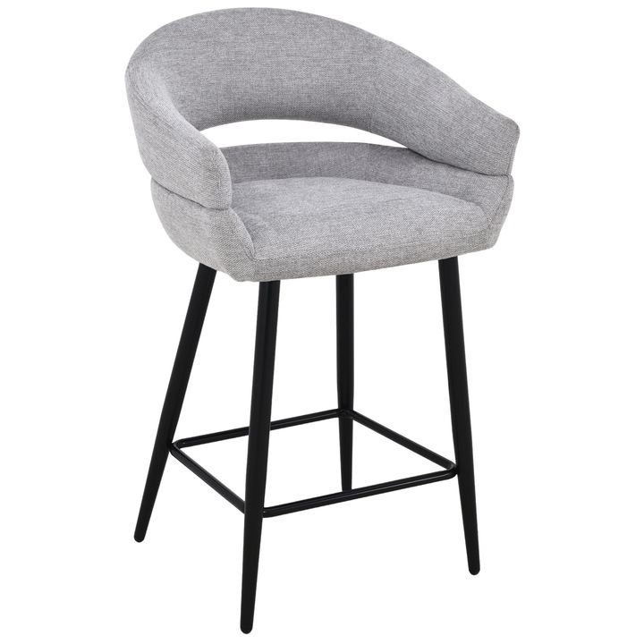 Kárpitozott bárszék OVIO, szürke, 56x54x92cm, lábtartóval, konyhába és étkezőbe