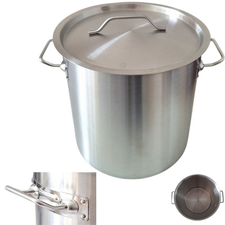 Rozsdamentes acél edény, MPLCO, 30 cm, 22 L űrtartalom, fém fedővel, ezüst