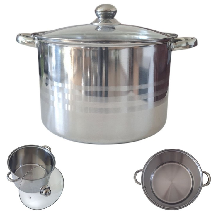 MPLCO rozsdamentes acél edény, 28 cm, 12,5 L, fém fedővel, ezüst