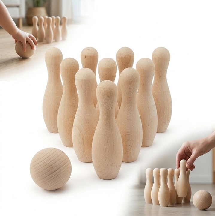 Bükkfa tekekészlet 5 cm-es golyóval, 10 darab, ügyességi játék