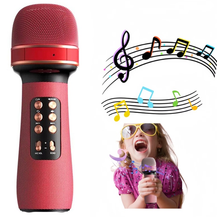 ZOUN Vezeték nélküli Karaoke Mikrofon Bluetooth 5.0, piros, 45x240mm, 7 óra üzemidő